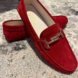 Women's Size 11 Red Suede TODS Gommino Loafers